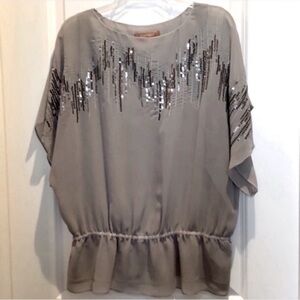 Beautiful XL Gray Ellen Tracy Sequined Blouse(NWOT)